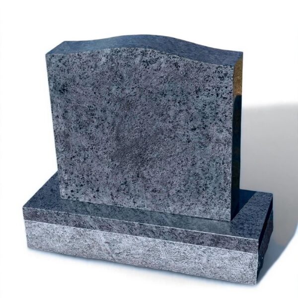 Bahama Blue granite headstone, single upright 24 x 24 x 6 in, serpentine top, polished, with base